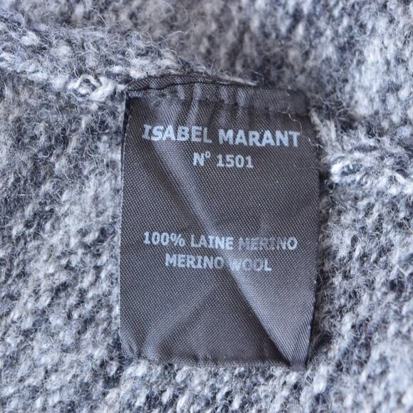 Isabel Marant Étoile Marled Black Gray Merino Wool Structured Cardigan Sweater - Picture 7 of 11